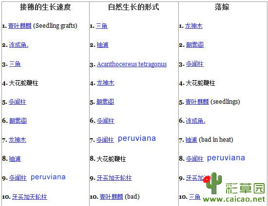 10种仙人掌类砧木比较