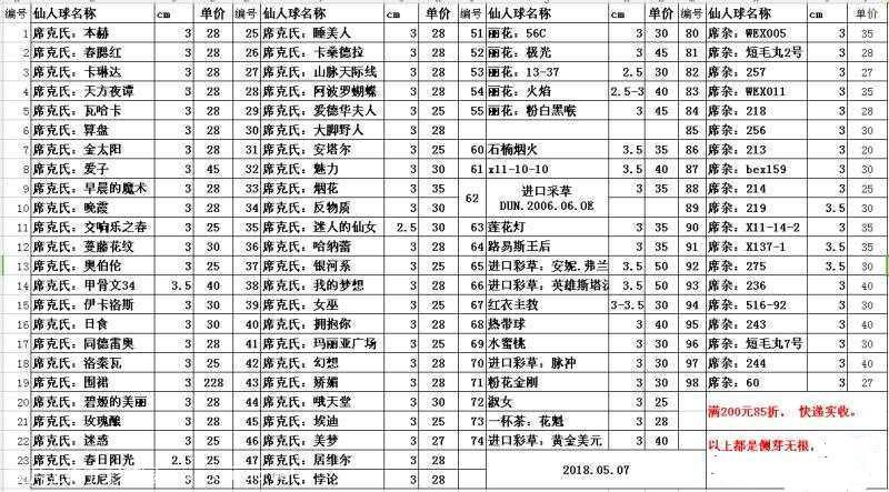仙人球价格（彩草丽花毛花柱等）
